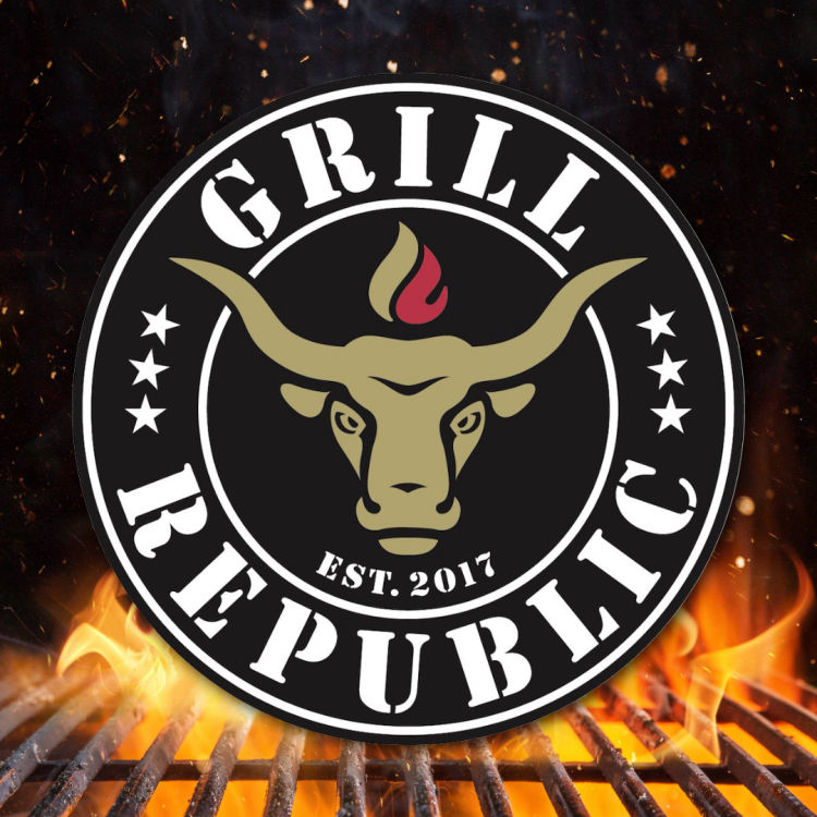 Grill Republic Logo vor Flammen und Grillrost