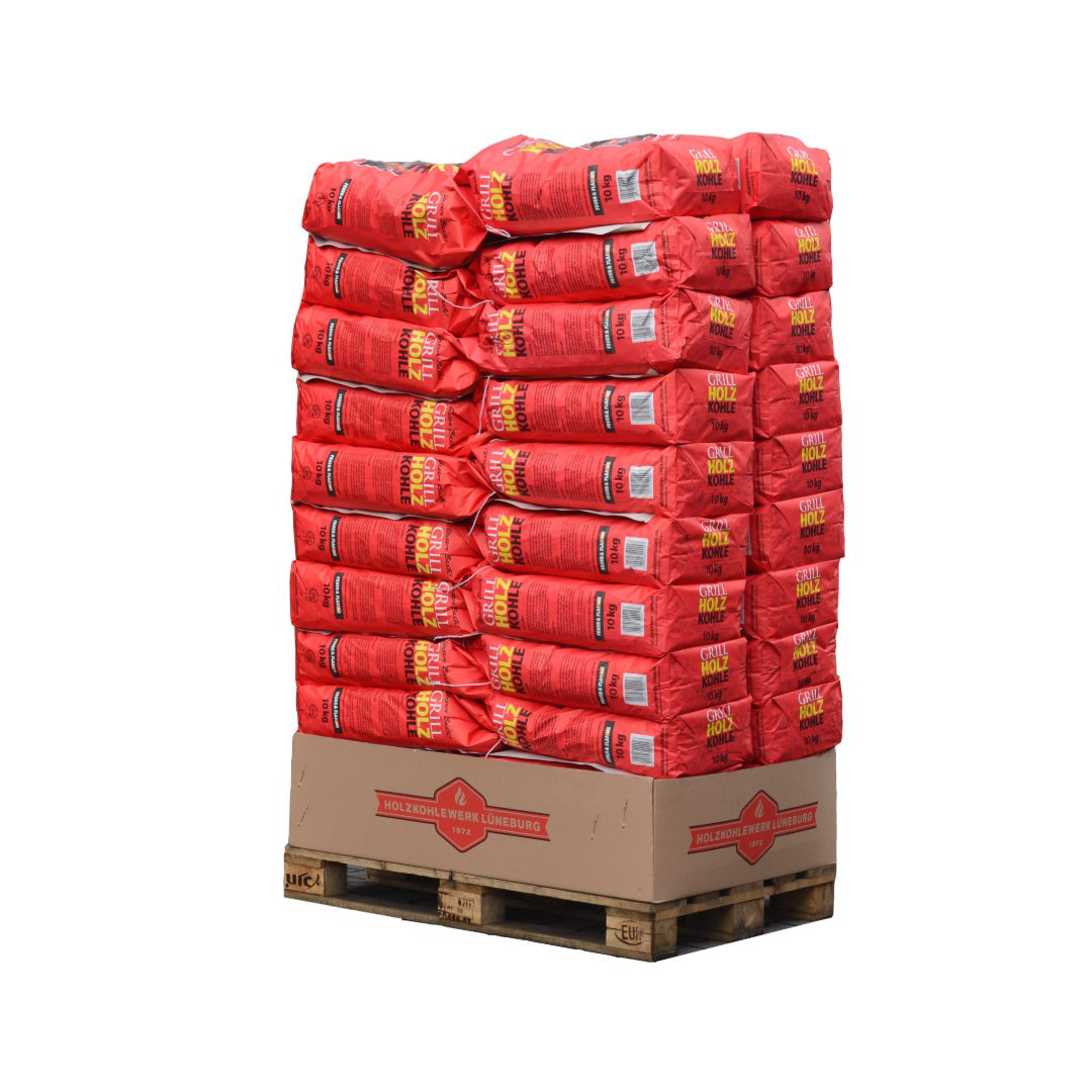 10 KG Beutel Holzkohle auf Palette
